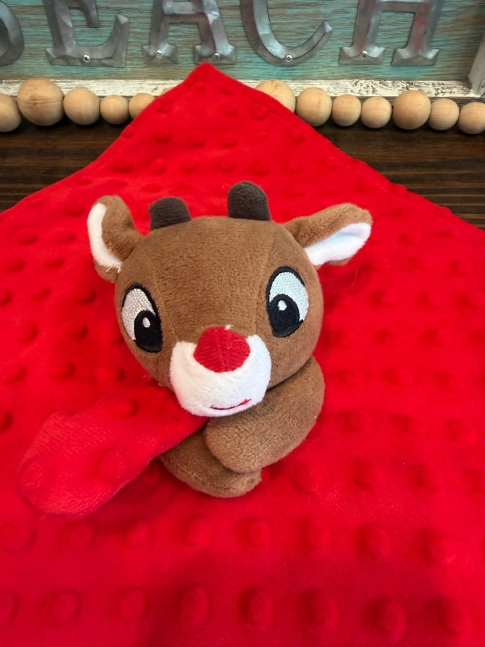Rudolph Red Nosed Reindeer Lovey Rattle Security Blanket MY FIRST RUDOLPH 12x12 - Picture 2 of 5